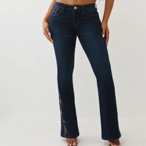 True Religion Joey Dark Oak Wash Flared Jeans with Embellished Studs